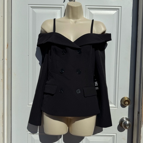 Express Women’s Off The Shoulder Double Breasted Blazer Size 4 - Picture 3 of 12